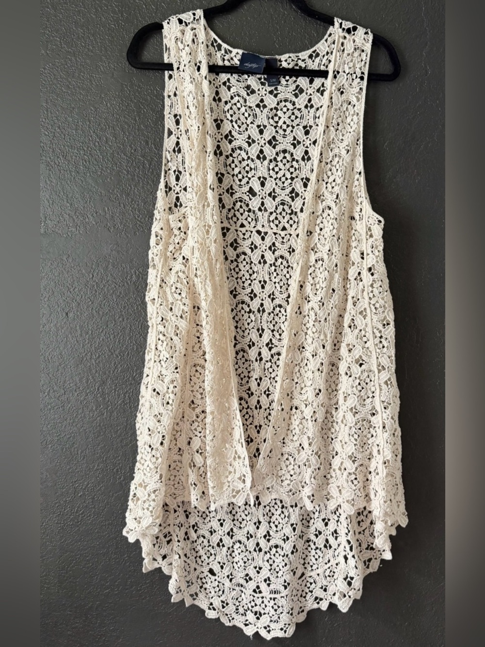 Daytrip Floral Crochet Open Front Vest Boho Lagenlook Cottagecore Festival S/M